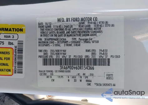 2013 Ford Fusion Titanium из США, поврежденный, VIN 3FA6P0D96DR154366